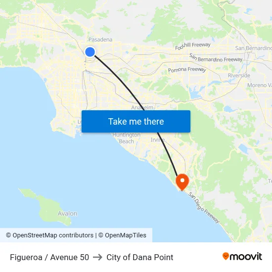 Figueroa / Avenue 50 to City of Dana Point map
