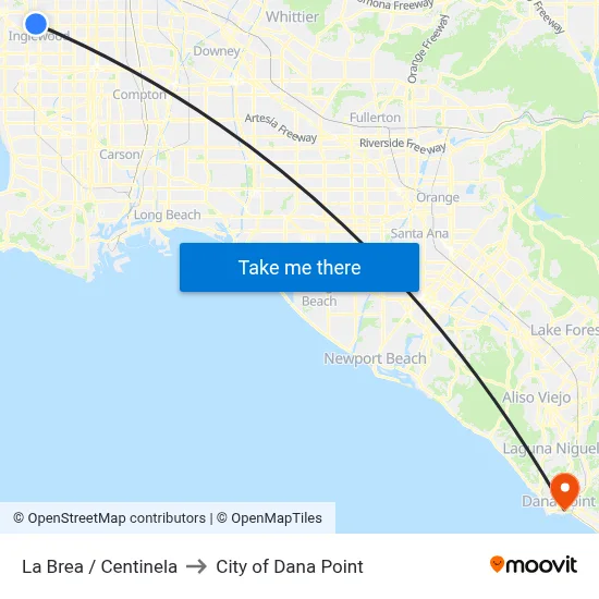 La Brea / Centinela to City of Dana Point map
