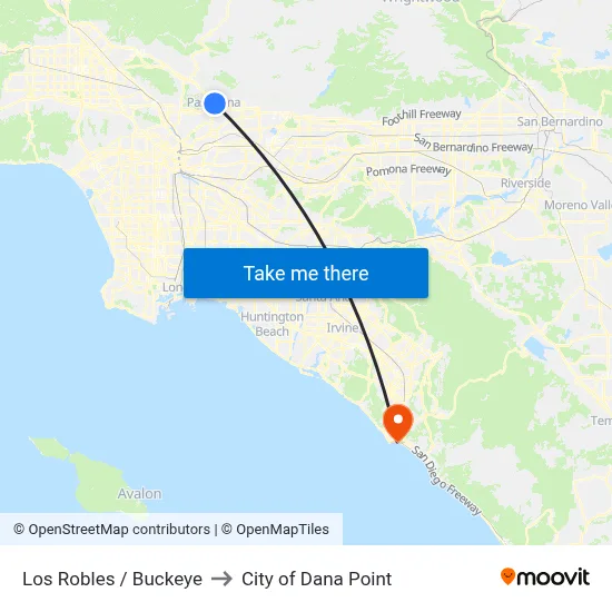 Los Robles / Buckeye to City of Dana Point map