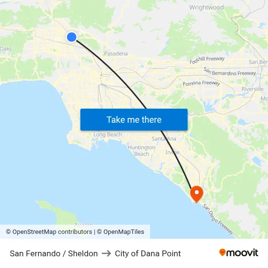 San Fernando / Sheldon to City of Dana Point map