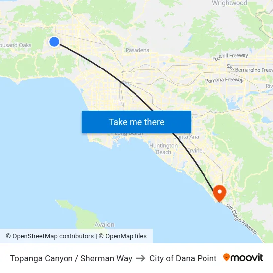 Topanga Canyon / Sherman Way to City of Dana Point map