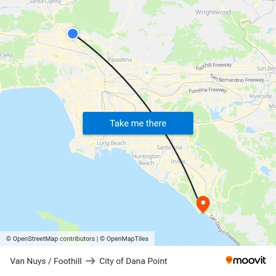 Van Nuys / Foothill to City of Dana Point map