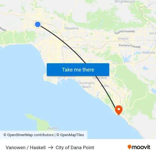 Vanowen / Haskell to City of Dana Point map