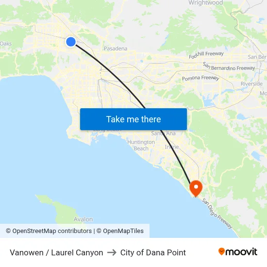 Vanowen / Laurel Canyon to City of Dana Point map