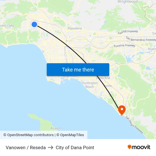Vanowen / Reseda to City of Dana Point map