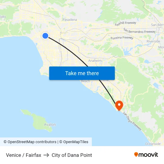 Venice / Fairfax to City of Dana Point map