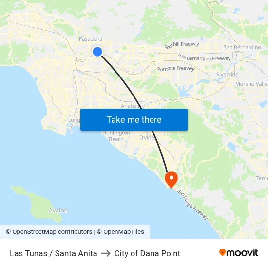 Las Tunas / Santa Anita to City of Dana Point map