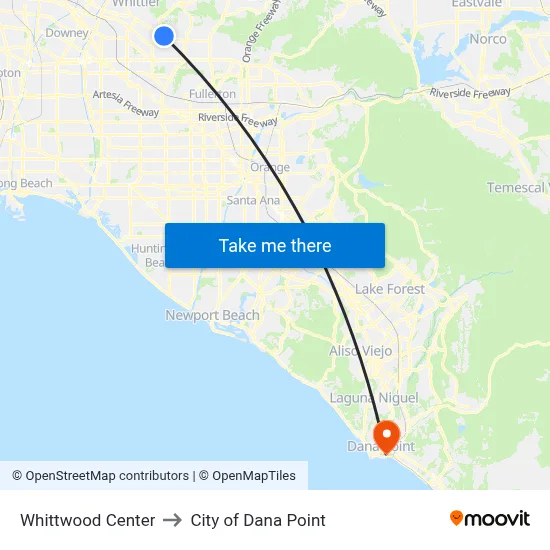 Whittwood Center to City of Dana Point map