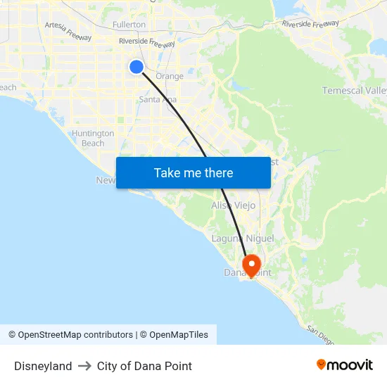 Disneyland to City of Dana Point map