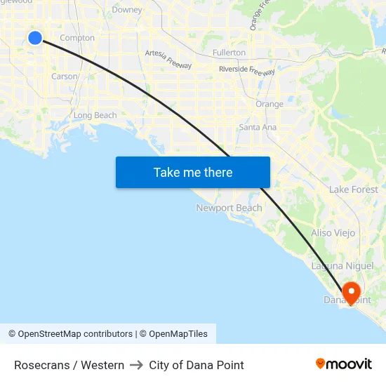 Rosecrans / Western to City of Dana Point map