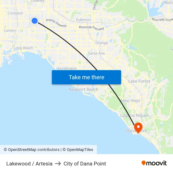 Lakewood / Artesia to City of Dana Point map