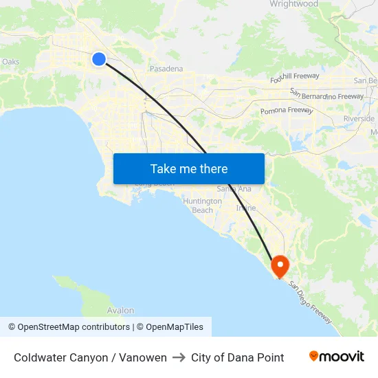 Coldwater Canyon / Vanowen to City of Dana Point map