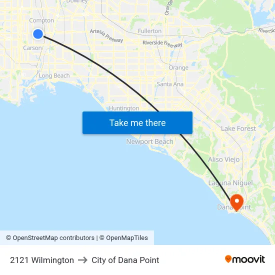 2121 Wilmington to City of Dana Point map
