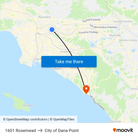 1601 Rosemead to City of Dana Point map
