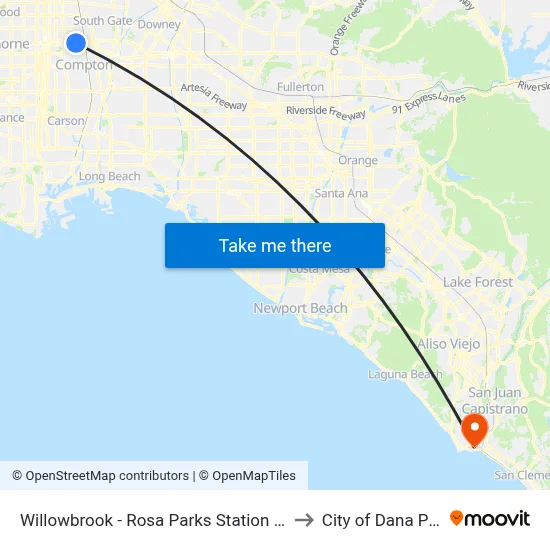 Willowbrook - Rosa Parks Station - West to City of Dana Point map
