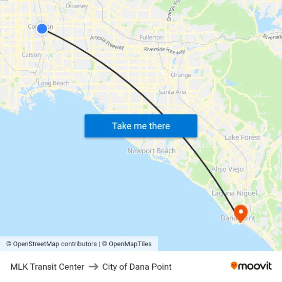 MLK Transit Center to City of Dana Point map