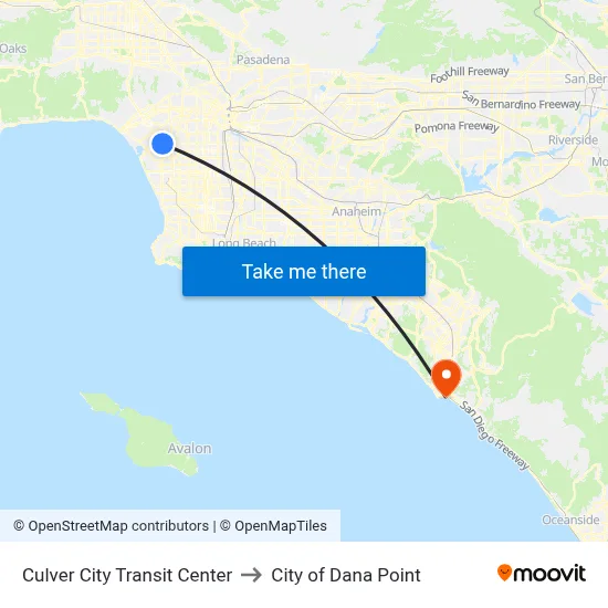 Culver City Transit Center to City of Dana Point map