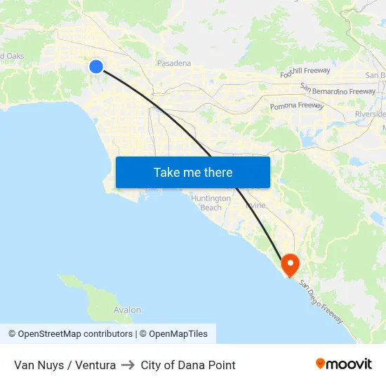 Van Nuys / Ventura to City of Dana Point map