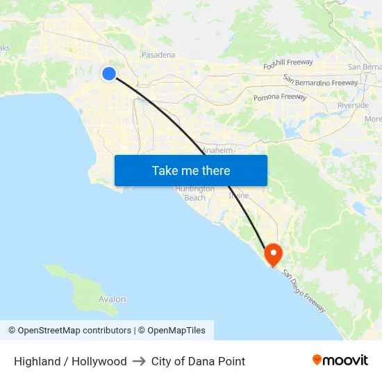 Highland / Hollywood to City of Dana Point map