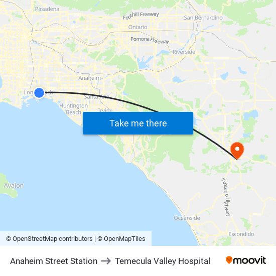 Anaheim Street Station to Temecula Valley Hospital map