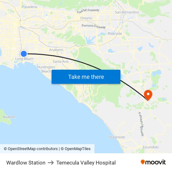 Wardlow Station to Temecula Valley Hospital map