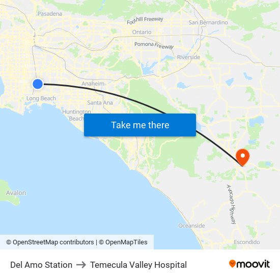 Del Amo Station to Temecula Valley Hospital map