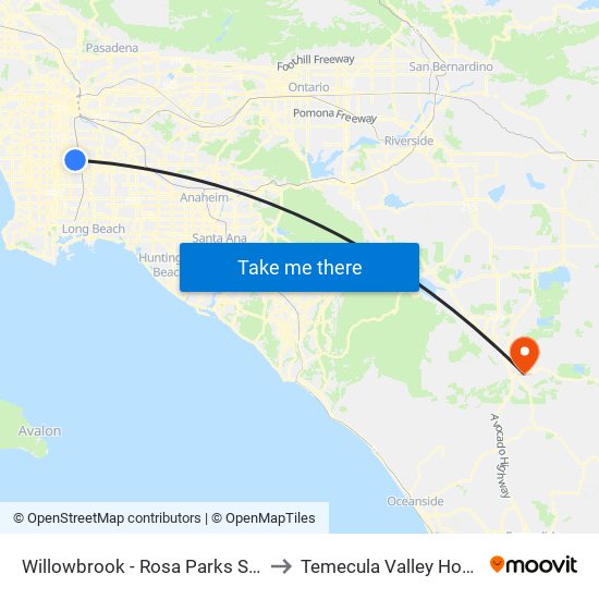 Willowbrook - Rosa Parks Station to Temecula Valley Hospital map