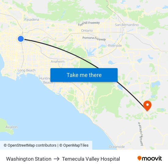 Washington Station to Temecula Valley Hospital map