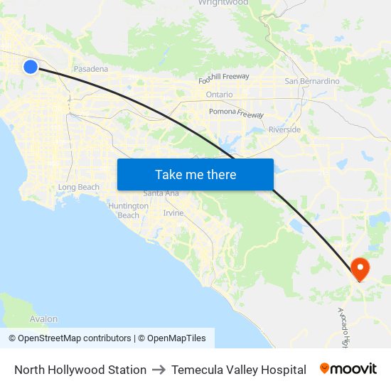 North Hollywood Station to Temecula Valley Hospital map