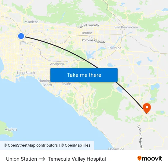 Union Station to Temecula Valley Hospital map
