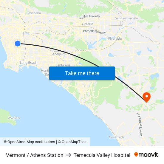 Vermont / Athens Station to Temecula Valley Hospital map