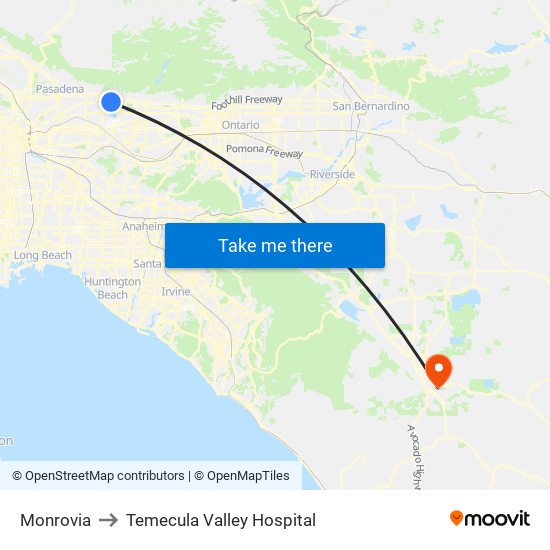 Monrovia to Temecula Valley Hospital map