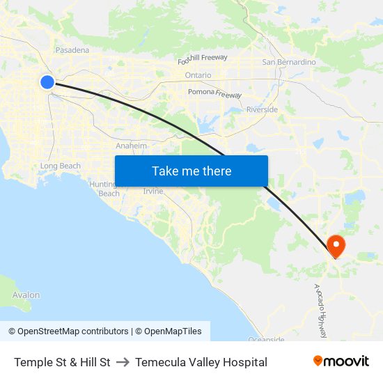 Temple St & Hill St to Temecula Valley Hospital map