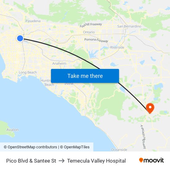 Pico Blvd & Santee St to Temecula Valley Hospital map