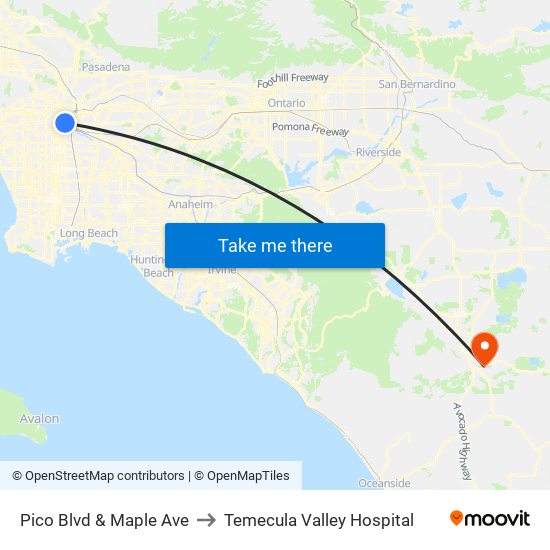 Pico Blvd & Maple Ave to Temecula Valley Hospital map