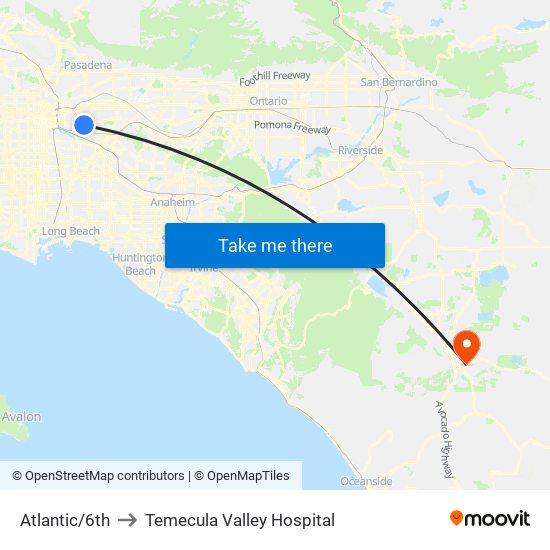 Atlantic/6th to Temecula Valley Hospital map