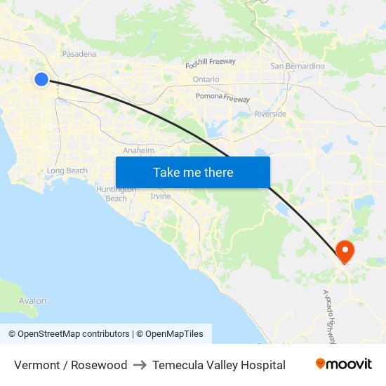 Vermont / Rosewood to Temecula Valley Hospital map