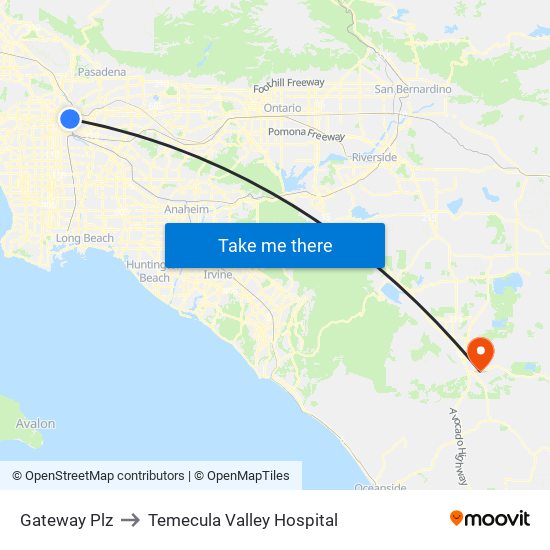 Gateway Plz to Temecula Valley Hospital map