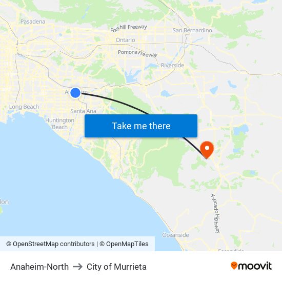 Anaheim-North to City of Murrieta map
