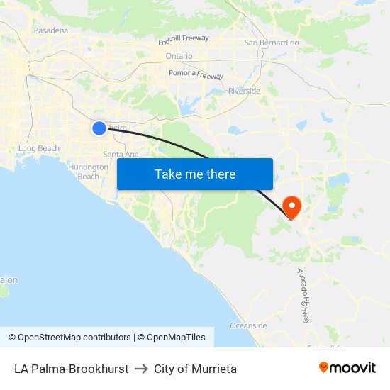 LA Palma-Brookhurst to City of Murrieta map