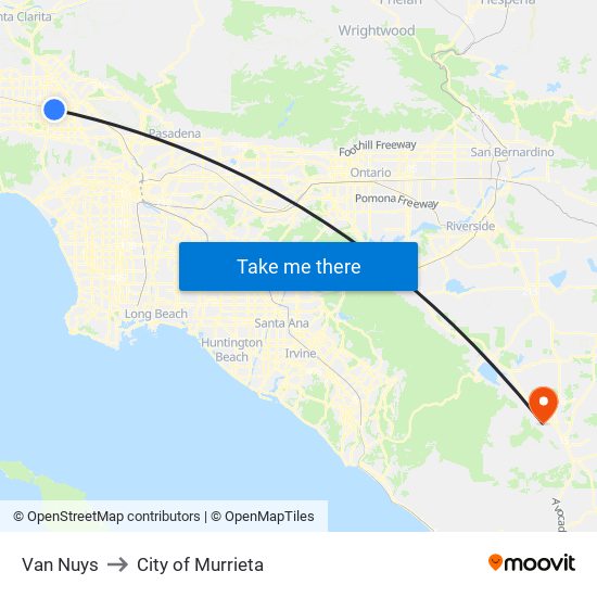 Van Nuys to City of Murrieta map