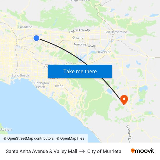 Santa Anita Avenue & Valley Mall to City of Murrieta map