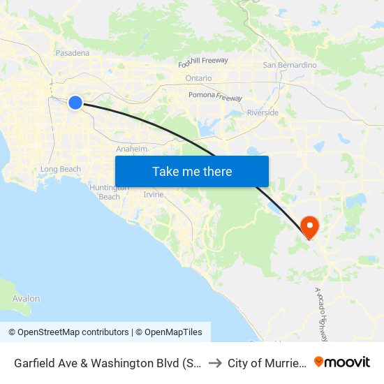 Garfield Ave & Washington Blvd (SB) to City of Murrieta map