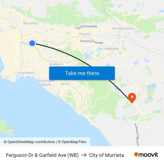 Ferguson Dr & Garfield Ave (WB) to City of Murrieta map