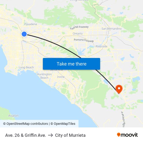 Ave. 26 & Griffin Ave. to City of Murrieta map