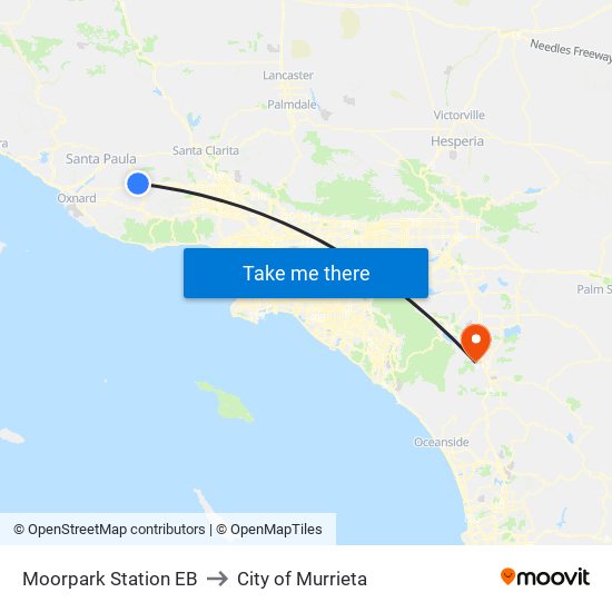 Moorpark Station EB to City of Murrieta map