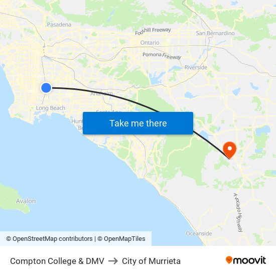 Compton College & DMV to City of Murrieta map