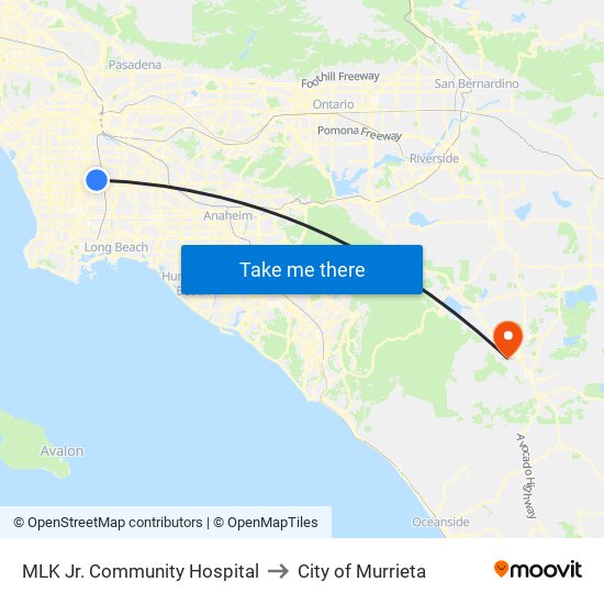 MLK Jr. Community Hospital to City of Murrieta map