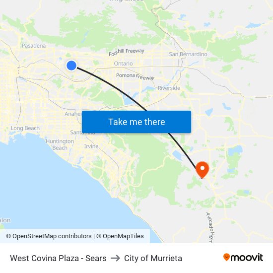 West Covina Plaza - Sears to City of Murrieta map