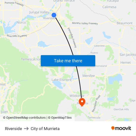 Riverside to City of Murrieta map